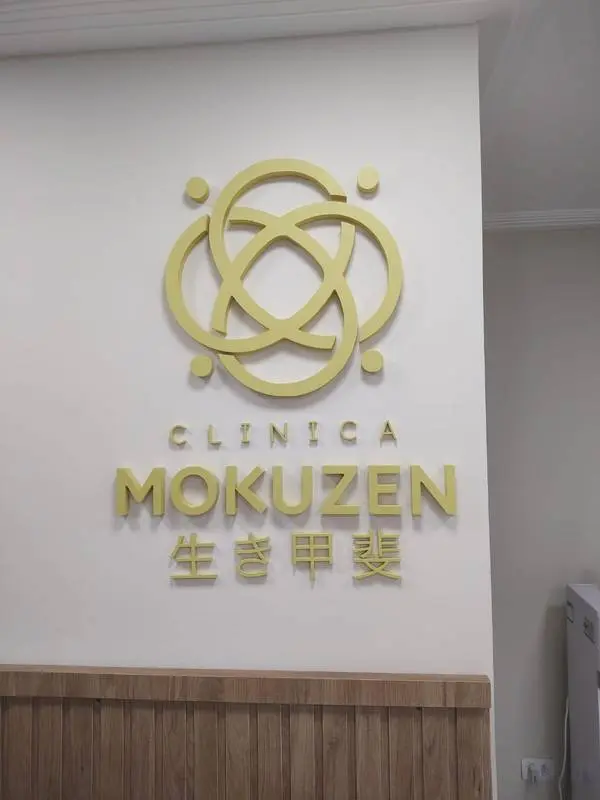 Mokuzen — Detalhe da letra caixa 3D dourada